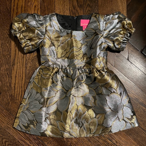 Lilly Pulitzer 2T Mini Priyanka Dress Gold and Silver metallic peony brocade - Picture 8 of 8